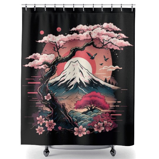 Japanese Sakura Garden Geisha Mount Fuji Cherry Shower Curtains