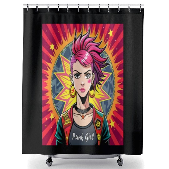 lllustration of Punk Girl Shower Curtains