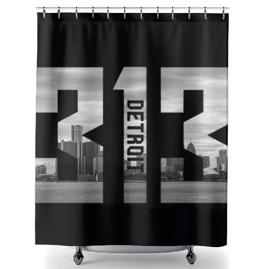Detroit Michigan 313 Area Code Skyline Shower Curtains