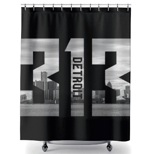 Detroit Michigan 313 Area Code Skyline Shower Curtains