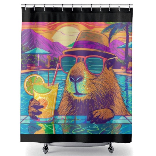 Capybara on vacation sipping on Lemonade Shower Curtains