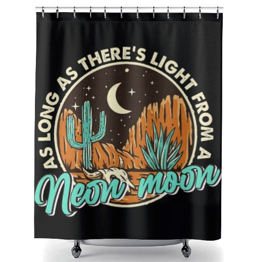 Neon Moon Cactus Country Mountain Vintage Retro Shower Curtains