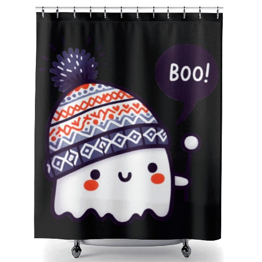 Ghostly Surprise with Knitted Hat Shower Curtains