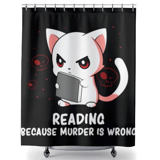 Reading - Reading Cat - Dark Humor - Reading Book Shower Curtains