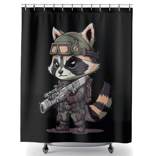 Angry wild raccoon with gun Shower Curtains