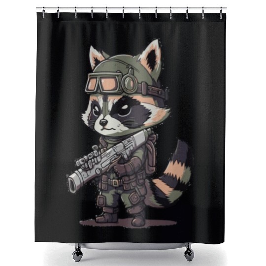 Angry wild raccoon with gun Shower Curtains
