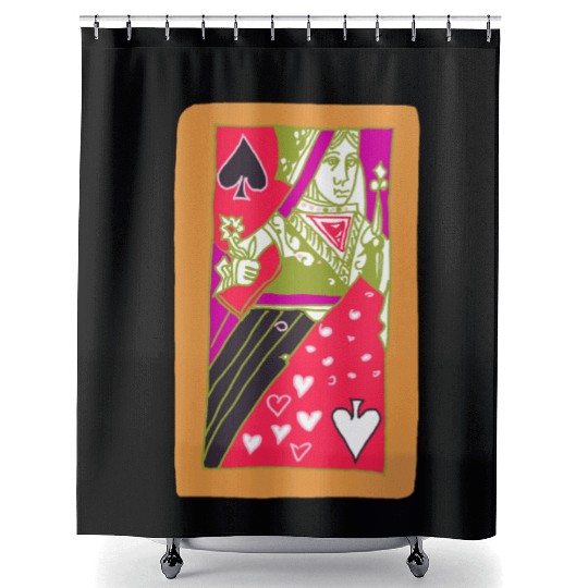 Orange Queen Of Spades Playing Card Shower Curtains