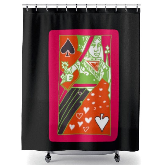 Red Queen Of Spades Playing Card Shower Curtains