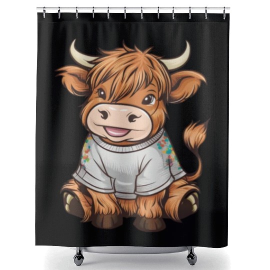 Cute Baby Highland Cow Graphic Highland Cattle Shower Curtains