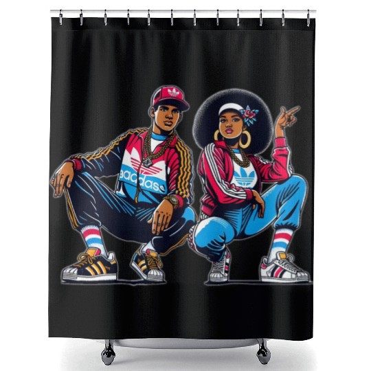 AI 1980s B-Boy & FlyGirl GTA Style Shower Curtains