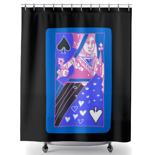 Blue Queen Of Spades Playing Card Shower Curtains