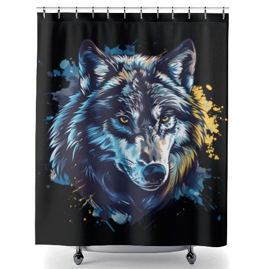 Alpha Wolf Paint Splash Shower Curtains