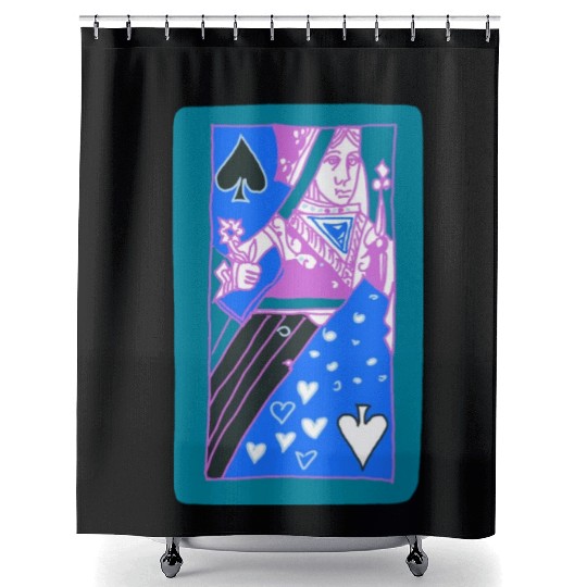 Teal Queen Of Spades Modern Art Playing Card Shower Curtains