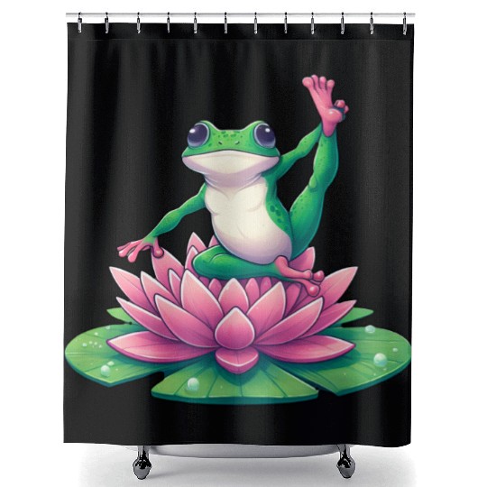 Frog Yoga Meditation on Water Lily Shower Curtains