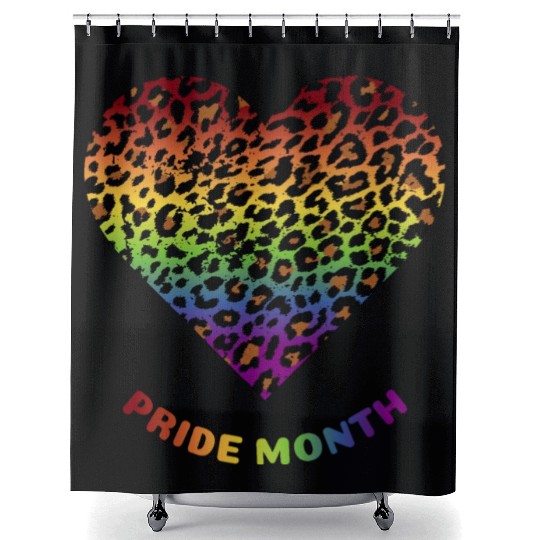 LGBTQ+Pride Month Rainbow Heart Leopard pattern Shower Curtains