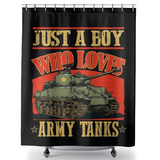 Just a Boy Who Loves Army Tanks a World War 2 Shower Curtains