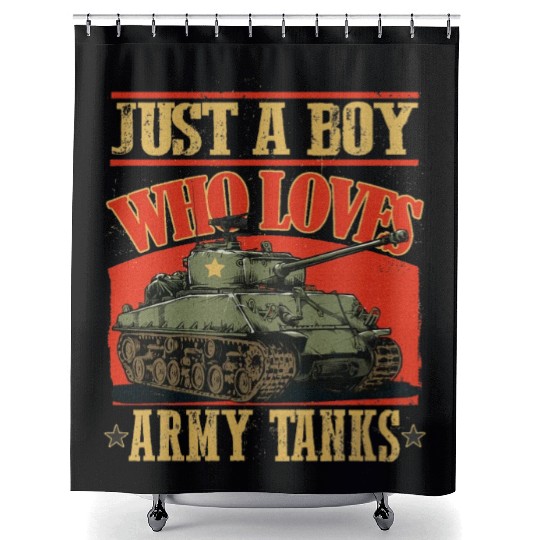 Just a Boy Who Loves Army Tanks a World War 2 Shower Curtains