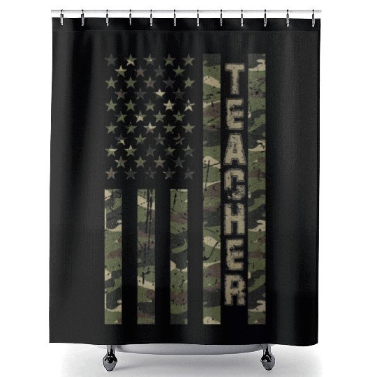 Teacher United States Distressed Camo Shower Curtains