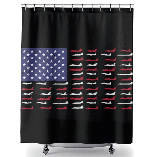 US Flag Airplanes Aircraft Mechanic 4th July Pilot Shower Curtains