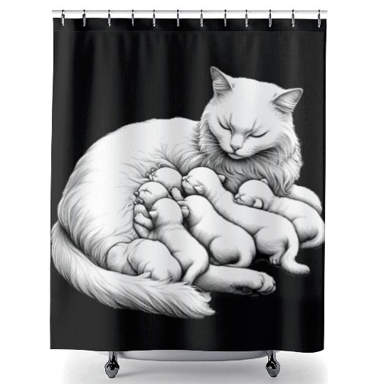 Breastfeeding Mother Cat Shower Curtains