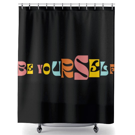 Be Yourself Groovy Text Graphic Shower Curtains
