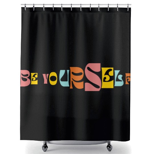 Be Yourself Groovy Text Graphic Shower Curtains