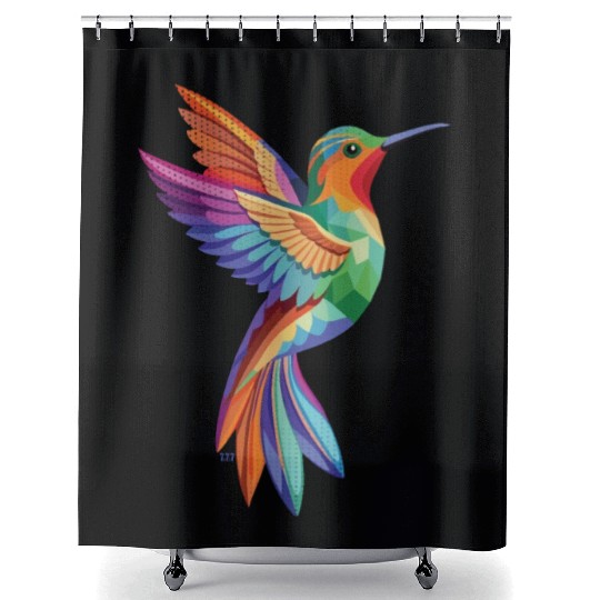 Geometric Hummingbird Shower Curtains
