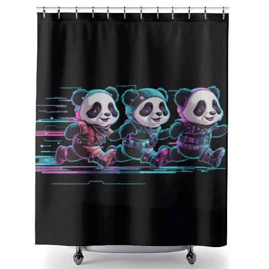 funny panda running with a joyful Shower Curtains