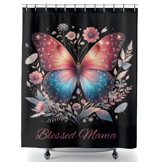 Floral Butterfly Blessed Mama Shower Curtains
