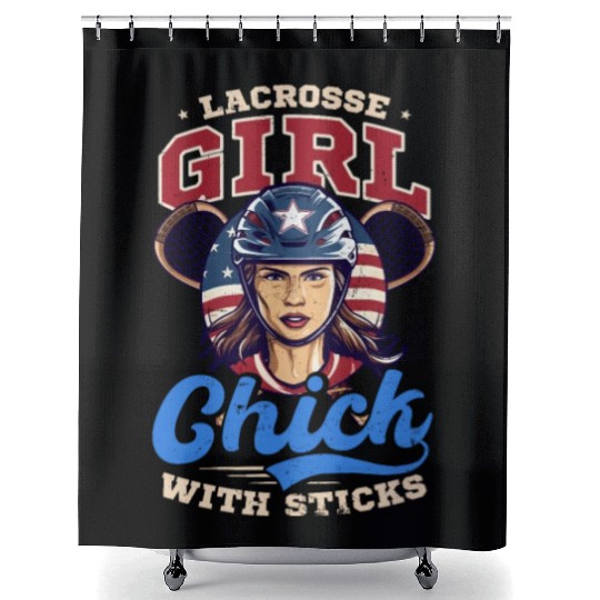 4th Of July Lacrosse Lacrosse Girl Chick With Stic Shower Curtains