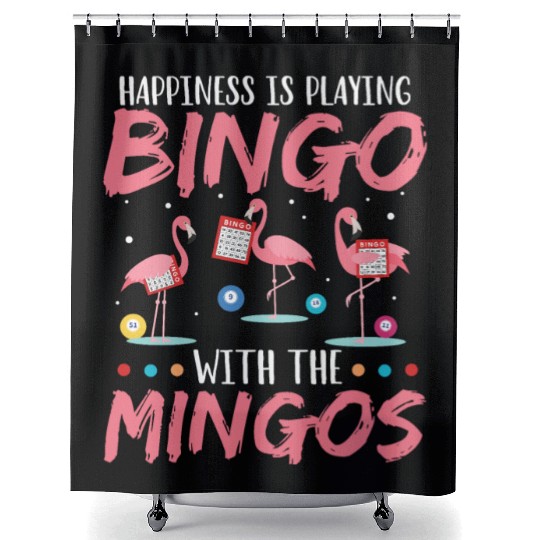 Funny Bingo Player Happiness Flamingo Shower Curtains