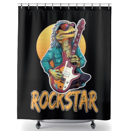 Rockstar Reptile Musician with Electric Guitar Shower Curtains