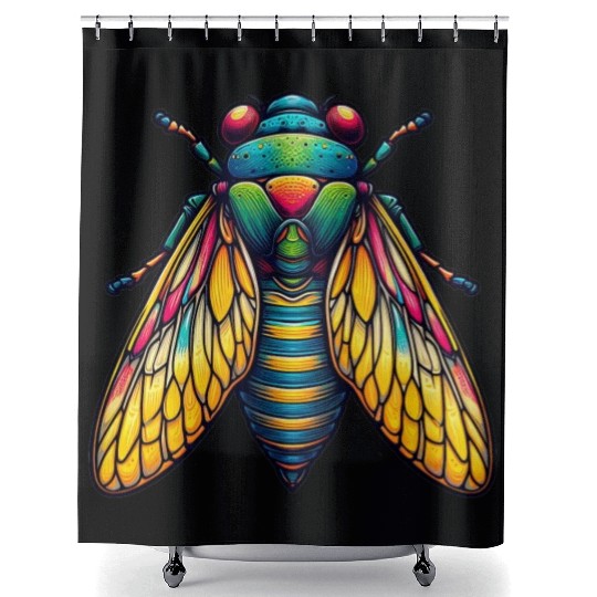 Colorful Cicada Insect Great Eastern Brood Cicada Shower Curtains
