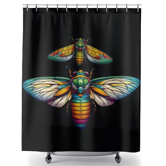 Colorful Cicada Insect Great Eastern Brood Cicada Shower Curtains