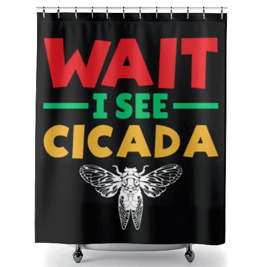 Wait I See Cicada, Funny Colorful Cicada Spring Shower Curtains