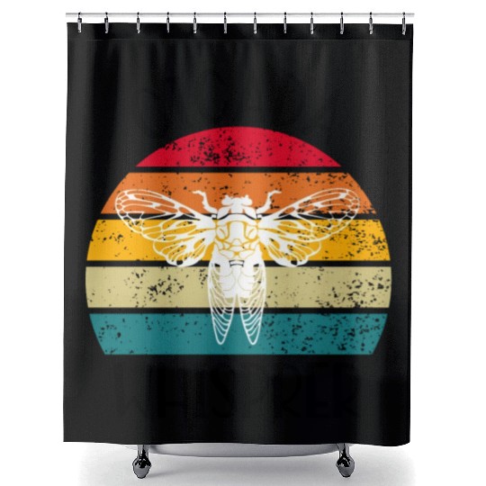 Cicada Whisprer, Retro Sunset Summertime 80's 90's Shower Curtains