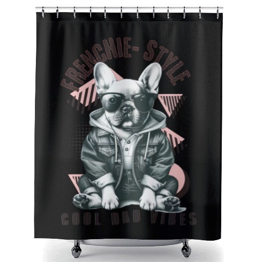 Frenchie Dog Dad Vibes : French Bull dog Shower Curtains