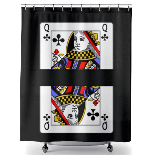 Playing card queen of clubs with banner space Shower Curtains