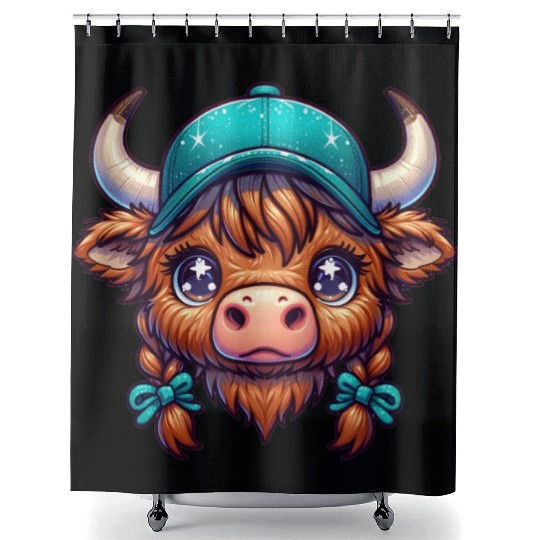 Cute Baby Highland Cow Farmer Animal Lover Shower Curtains