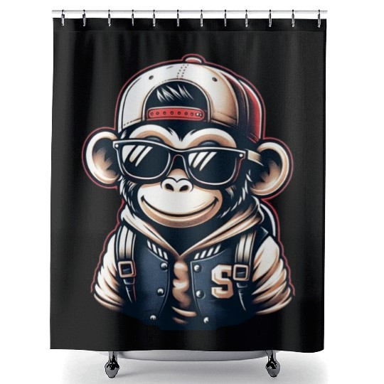 Shower Curtains Funny of a monkey dressed as rap