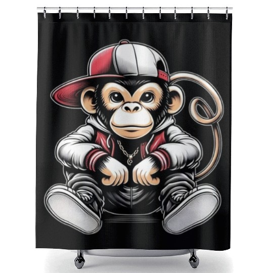 Shower Curtains Funny of a monkey dressed as rap