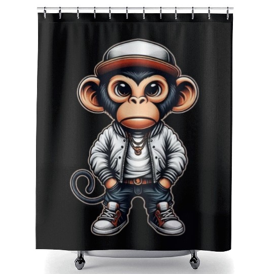 Shower Curtains Funny of a monkey dressed as rap