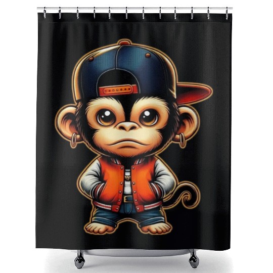 Shower Curtains Funny of a monkey dressed as rap