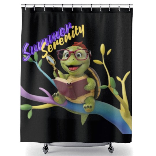Cute Little Green Sea Turtle on Ocean Shower Curtains