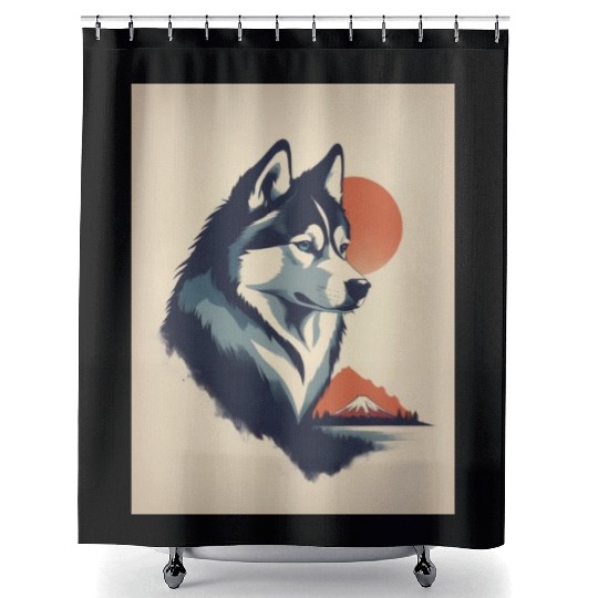 Husky Dog 3 - Japanese Old Vintage Shower Curtains