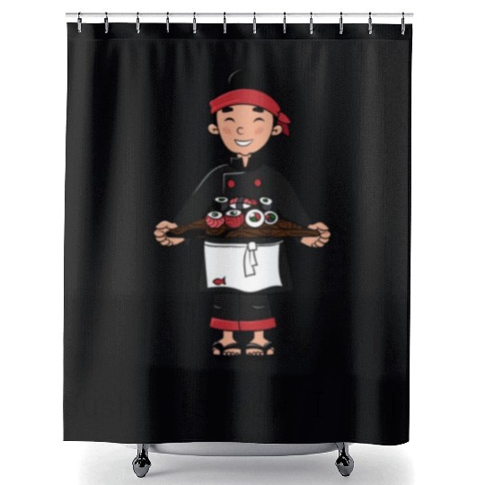 Cute Aesthetic Sushi Guy Shower Curtains