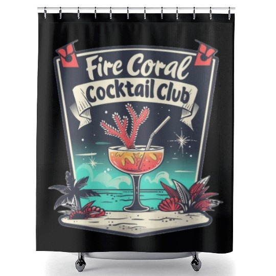 Fire Coral Cocktail Club Shower Curtains