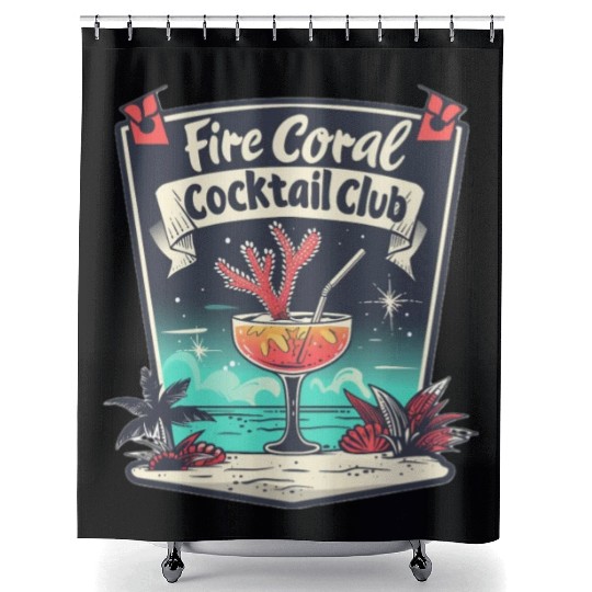 Fire Coral Cocktail Club Shower Curtains