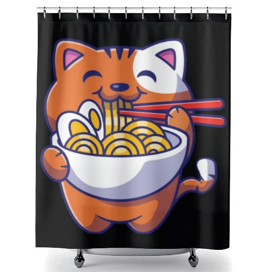 Cat Ramen Noodle Japanese Anime Manga Ramen Kawaii Shower Curtains