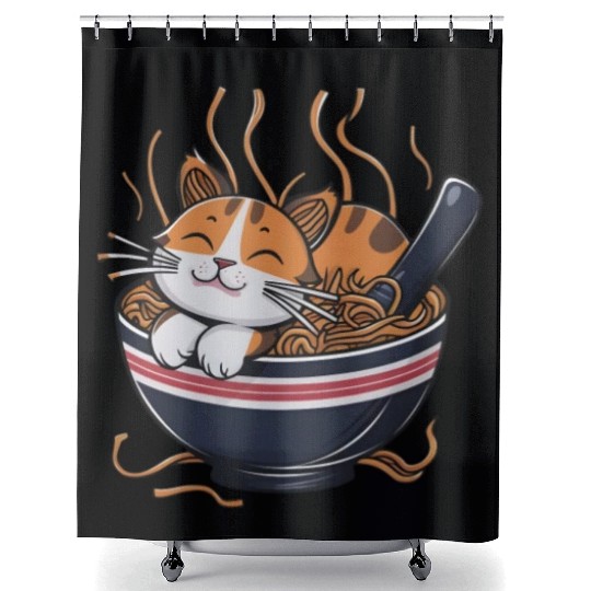 Kawaii Otaku cat Ramen Bowl Japanese Noodles Lover Shower Curtains